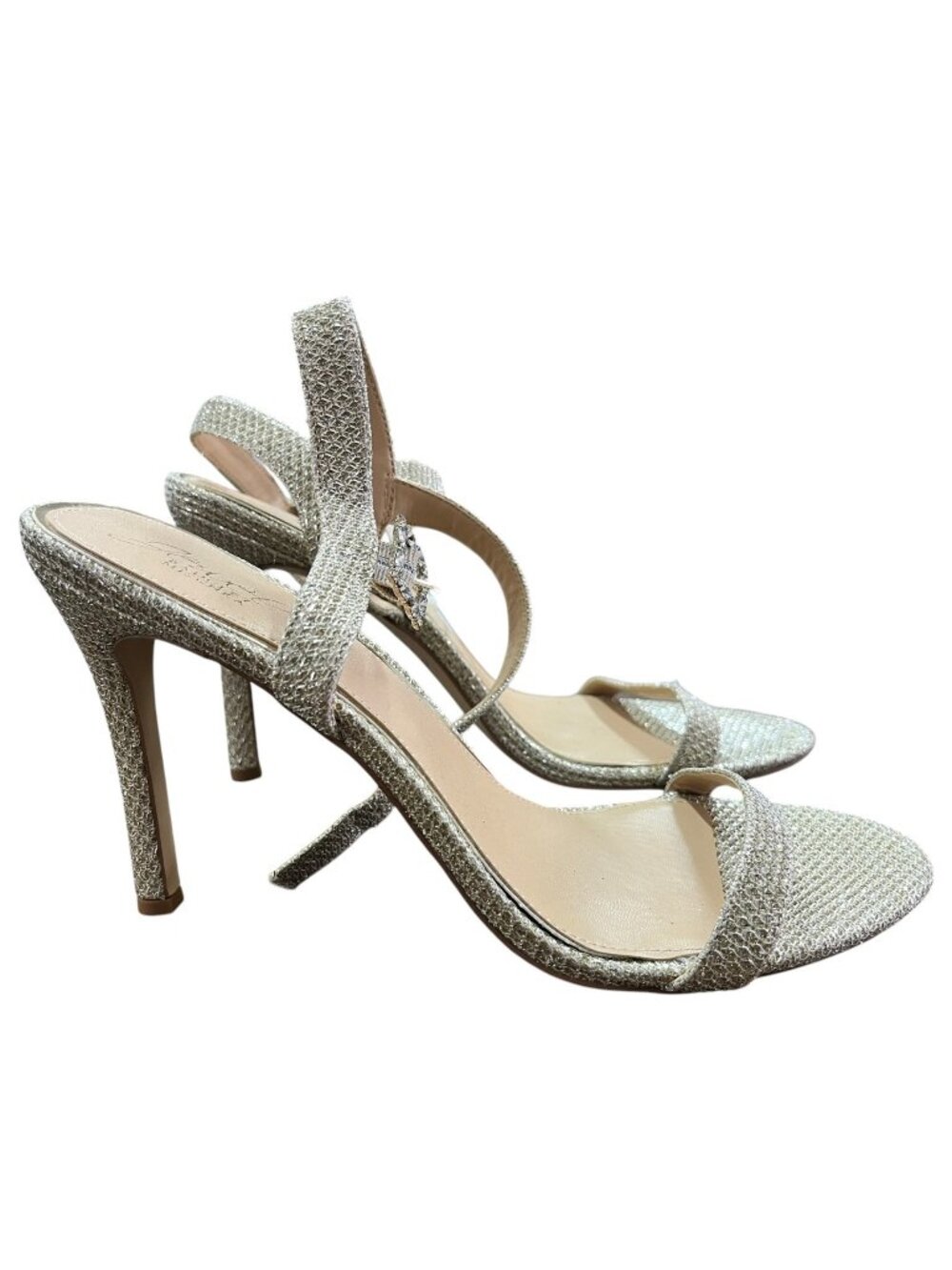 Jeweled Badgley‎ Mischka Silver/Gold Strappy Heels Women's Size 7.5